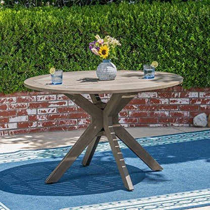 Christopher Knight Home Stanford Outdoor Round Acacia Wood Dining Table with X Base, Gray Finish - CookCave