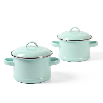 Martha Stewart Thayer 2-Pack 5.5" Enamel On Steel Mini Scratch Resistant Dutch Oven w/Lid - Martha Blue - CookCave