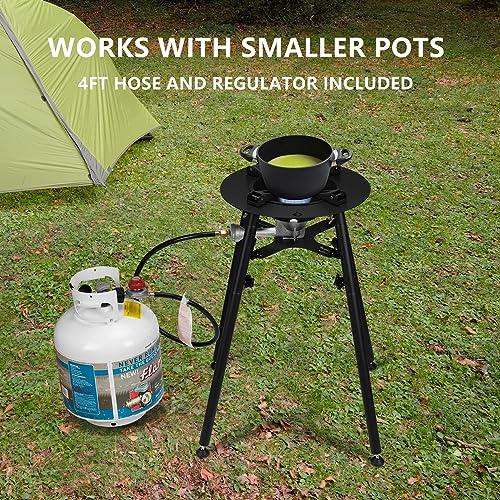 Onlyfire UPGRADED Paella Burner and Stand Set with 21 Inch Frying Pan and Reinforced Legs, GS300 Outdoor Cooking System Portable Propane Cooker with Wok for Backyard Camping RV, 4FT Hose - CookCave