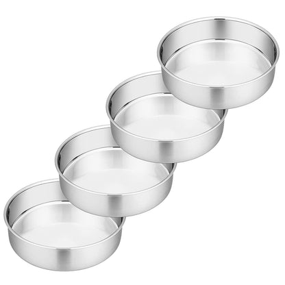 6 Inch Cake Pans Set of 4, Round Baking Pan, P&P CHEF Stainless Steel Birthday Wedding Metal Layer Cake Pans, Non Toxic & Healthy, Mirror Polished & Dishwasher Safe - CookCave