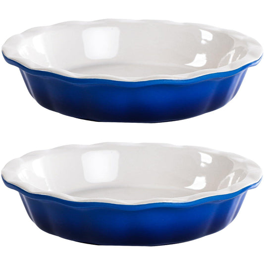 Lareina Ceramic 9 Inch Deep Dish Pie Pans, Set of 2, Blue, Non-Stick, Oven & Dishwasher Safe, Ideal for Baking Pies, Quiches, Cakes - CookCave