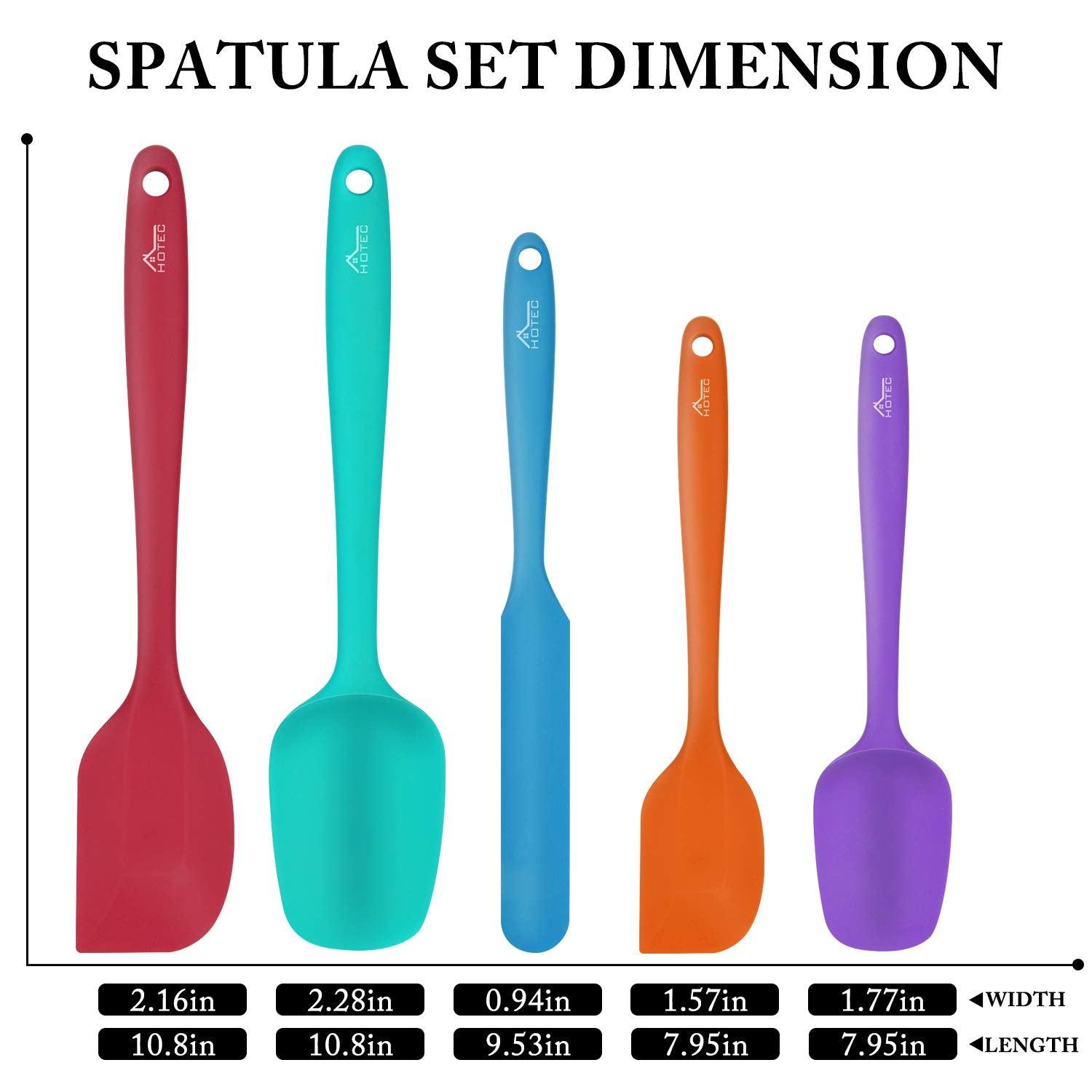 HOTEC Food Grade Silicone Rubber Spatula Set for Baking, Cooking, and Mixing High Heat Resistant Non Stick Dishwasher Safe BPA-Free Multicolor Set of 5 - CookCave