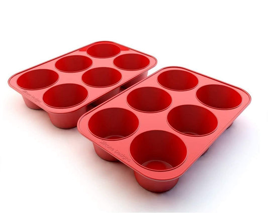 Silicone Texas Muffin Pans and Cupcake Maker, 6 Cup Jumbo, Set of 2, Professional Use - CookCave