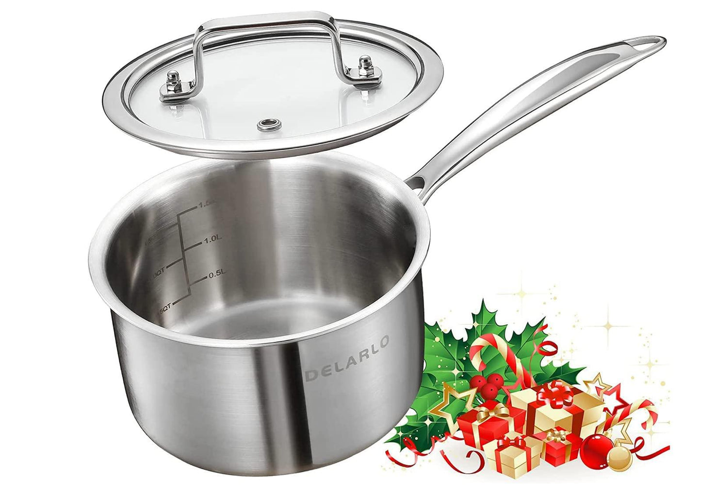 DELARLO Tri-Ply Stainless Steel Small Saucepan With Lid, Induction Cooking Sauce Pot Sauce Pans, Stainless Steel Heavy Bottom Saucier Pot Cookware, Dishwasher Safe & Oven Safe(2 Quart) - CookCave