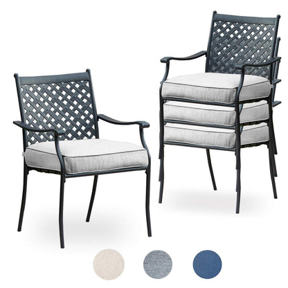 Top Space Metal Dining Chair Indoor Outdoor Use Patio Dinning Chairs Set,Dining Bistro Cafe Side Metal Chairs Set of 4 with Arms and Seat Cushions(4 PC, Grey) - CookCave