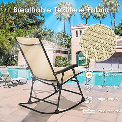 NATURAL EXPRESSIONS Folding Patio Rocking Chairs,Outdoor Oversized Textilene Fabric Rocker with High Back Hard Armrest,Portable Rocking Chair for Garden, Backyard, Porch, 300lb - CookCave