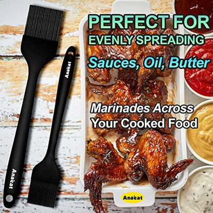 Anaeat 2 Pack Silicone Basting Pastry Brushes - Heat Resistant Brush with Soft Bristles, Hygienic One Piece Design, Marinade Brush Great in Baking for Spreading Oil Butter Sauce BBQ Grill (Black) - CookCave