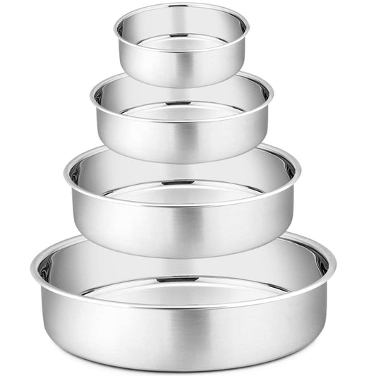 P&P CHEF Cake Pan Set - 4”, 6”, 8”, 9.5 4 Piece Round Baking Cake Pans Tin Stainless Steel, Oven/Pot/Dishwasher Safe, Heavy Duty & Non Toxic, Mirror Finish & Easy Clean - CookCave