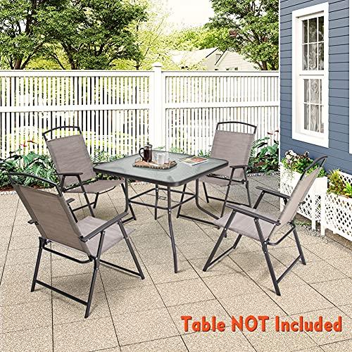 Crestlive Products Set of 4 Patio Folding Chairs 4-Pack Dining Chairs Outdoor Portable Sling with Armrest for Camping, Beach, Garden, Pool, Backyard, Deck (Beige) - CookCave