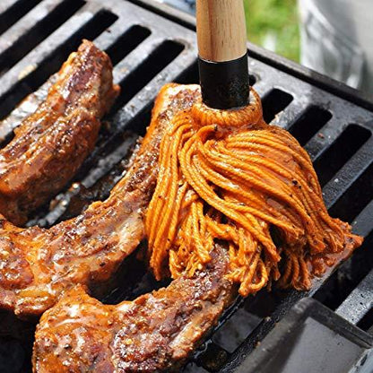 Hedume 2 Pack BBQ Basting Mop with 6 Extra Replacement Heads, Grill Basting Mop Wooden Long Handle Perfect for BBQ Grilling Smoking Steak (18.2 Inch) - CookCave