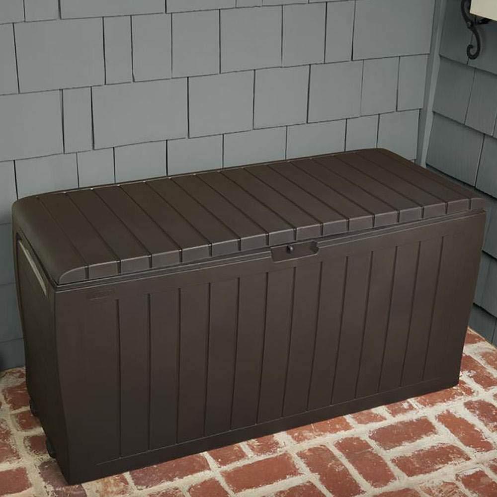 Keter Marvel Plus 71 Gallon Resin Deck Box-Organization and Storage for Patio Furniture Outdoor Cushions, Throw Pillows, Garden Tools and Pool Toys, Brown - CookCave