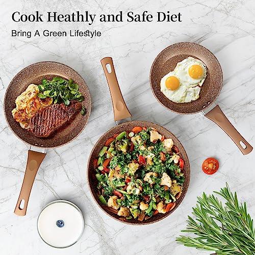 Frying Pan Set with Lids - Nonstick Frying Pan Set 3 Pcs, Non Stick Granite Cookware Set, Induction Skillet Set Egg Omelette Frying Pan W/Lid, Healthy No Toxic Cookware, Pan Set for Cooking, PFOA Free - CookCave