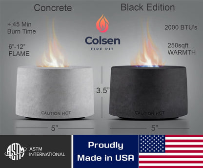 Colsen Tabletop Ethanol Fireplace Indoor Outdoor Fire Pit Portable Fire Concrete Bowl Pot Fireplace (Black) - CookCave