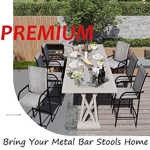 Sundale Outdoor Metal Bar Stools Set of 2, Patio Counter Height Barstools with Back Armrest, Modern Quick Dry Fabric Wrought Iron High Seating Chairs-Steel Gray - CookCave