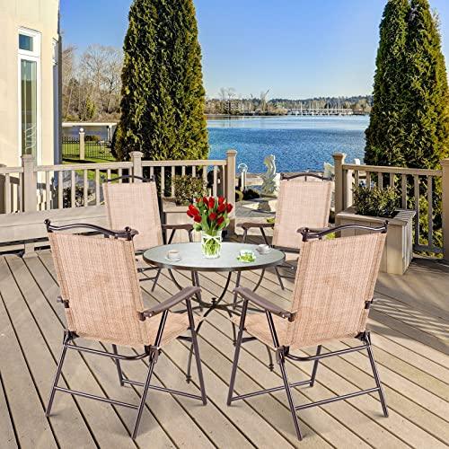 Tangkula Set of 2 Patio Folding Dining Chairs, Outdoor Sling Lawn Chairs with Armrests, Steel Frame, Portable Camping Lounge Chairs for Backyard, Deck, Poolside and Garden, No Assembly (Beige) - CookCave