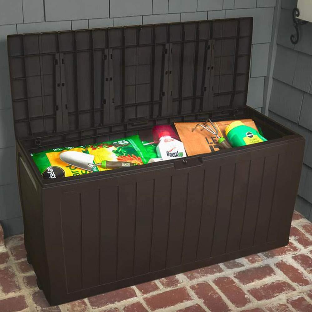 Keter Marvel Plus 71 Gallon Resin Deck Box-Organization and Storage for Patio Furniture Outdoor Cushions, Throw Pillows, Garden Tools and Pool Toys, Brown - CookCave