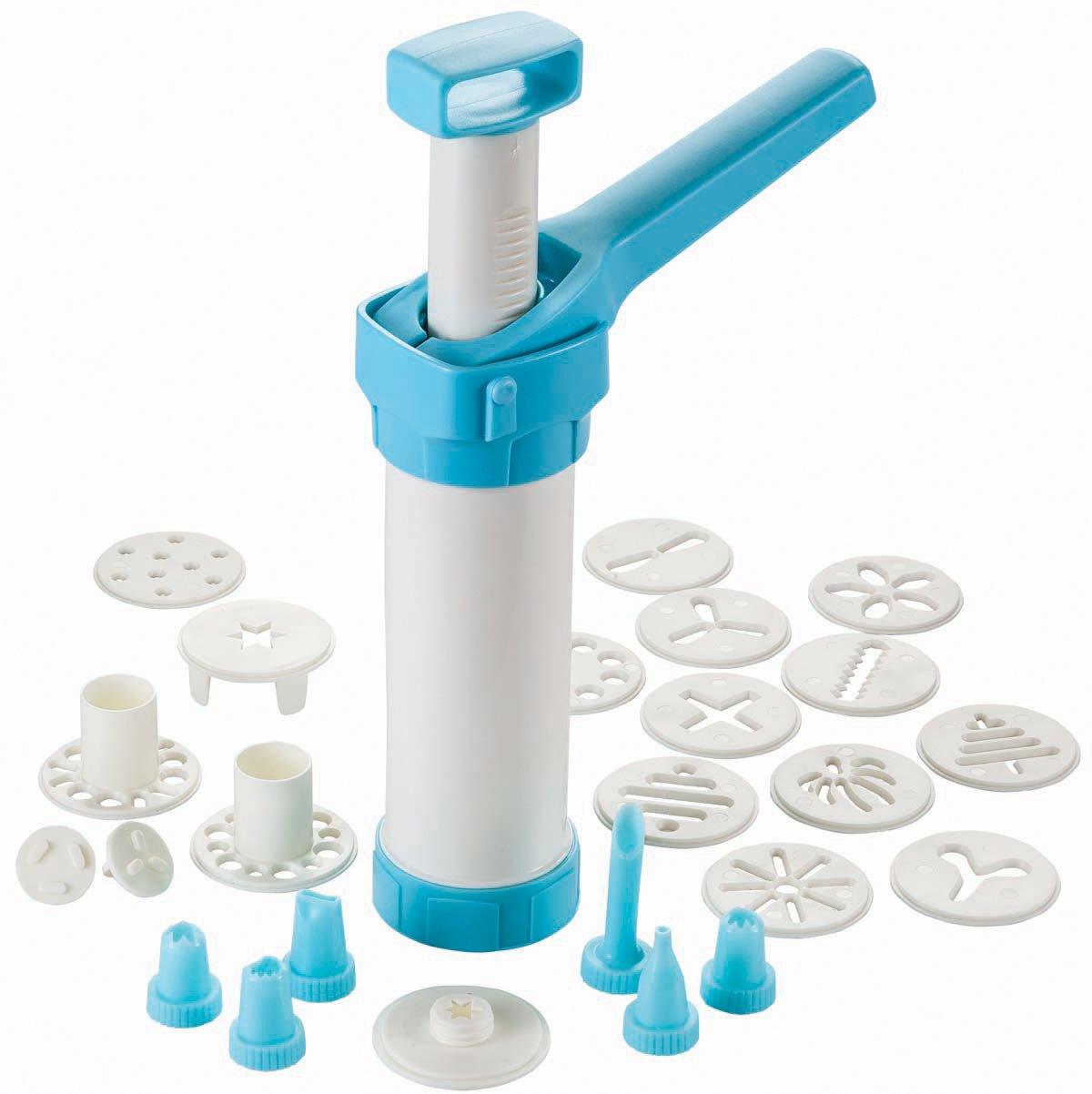 Hutzler Easy Action Cookie Press and Food Decorator, one size, White/Turquoise - CookCave