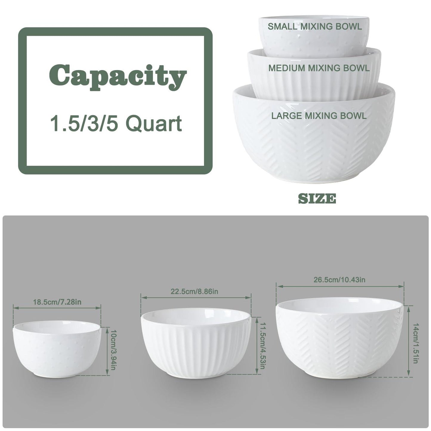 HAPPY KIT Ceramic Mixing Bowls Set, Nesting Bowls Set For Kitchen,Large 5/3/1.5 Quart Bowl Set of 3, Prep Serving Bowl for Baking and Mixing Salad,Oven, Microwave and Dishwasher Safe - CookCave