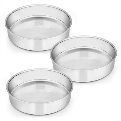 E-far 8 Inch Cake Pan Set of 3, Stainless Steel Round Layer Cake Baking Pans, Non-Toxic & Healthy, Mirror Finish & Dishwasher Safe - CookCave