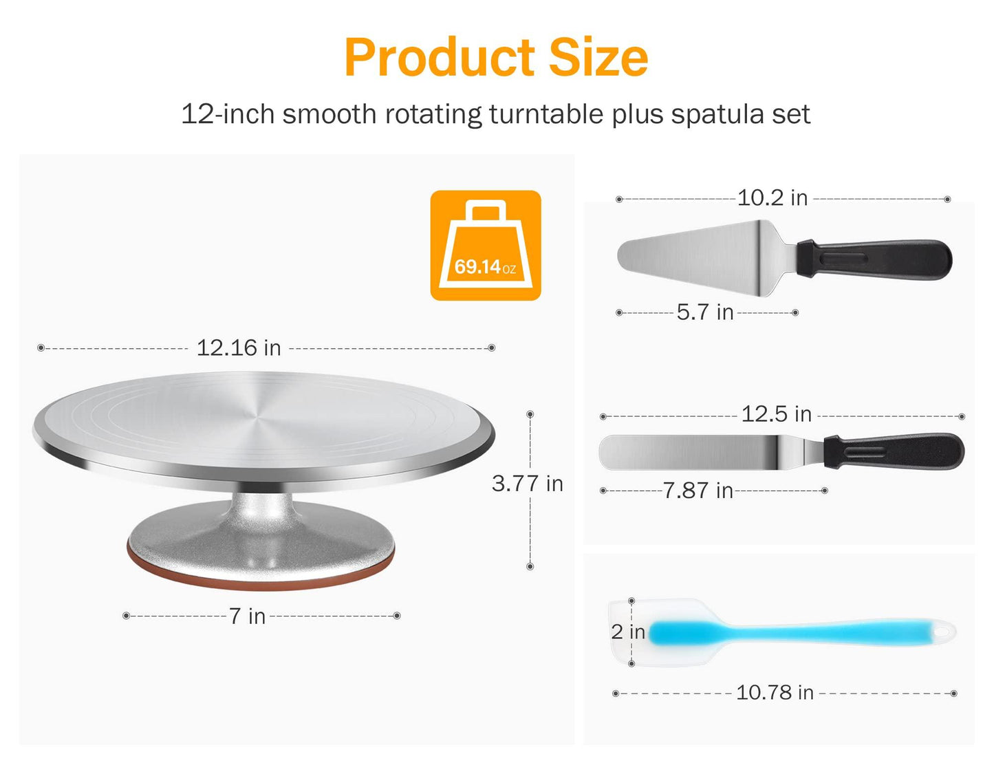 Kootek Aluminium Alloy Revolving Stand 12" Cakes Turntable with 12.7" Angled Frosting, 3 Comb Icing Smoother, Silicone Spatulas Pie Server/Cutter Baking Decorating Tools - CookCave