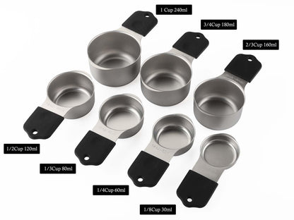 Magnetic Measuring Cups and Spoons Set Including 7 Stainless Steel Stackable Measuring Cup 8 Double Sided Magnetic Measuring Spoons with 1 Leveler for Dry and Liquid Ingredients (black) - CookCave