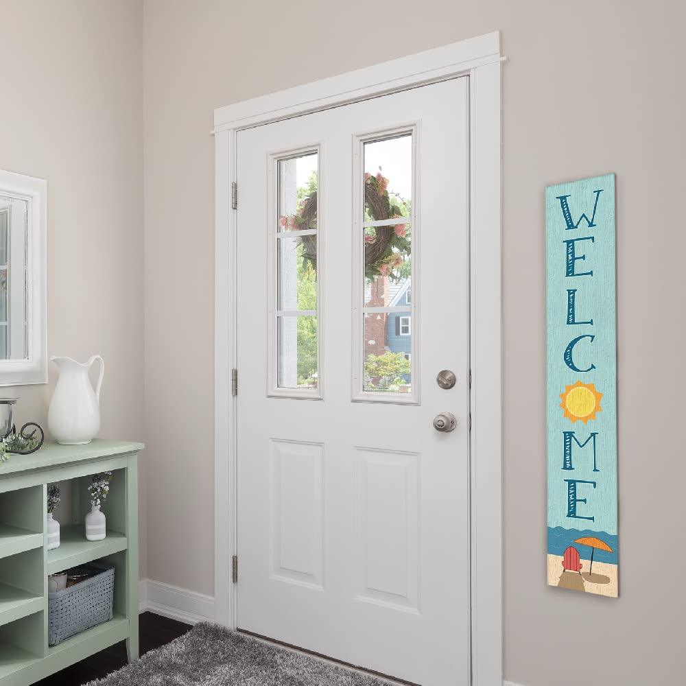 My Word! Welcome w/Beach Chair - Tall Outdoor Welcome Sign / Porch Leaner for Front Door, 46.5" Welcome Sign for Standing Front Porch Decor - Tall Vertical Rustic Farmhouse Home Decor Welcome Porch Sign, Spring Summer Porch Decor - CookCave
