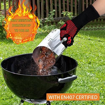 BBQ Fireproof Gloves, Grill Cut-Resistant Gloves 1472°F Heat Resistant Gloves, Non-Slip Silicone Oven Gloves, Kitchen Safe Cooking Gloves for Oven Mitts,Barbecue,Cooking, Frying,13.5 Inch-Red - CookCave