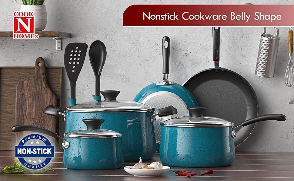 Cook N Home Nonstick Saute Fry Pan Skillet Set, 8, 9.5, and 11-Inch Kitchen Cooking Frying Saute Pan, Induction Compatible, Turquoise, 3-Piece - CookCave