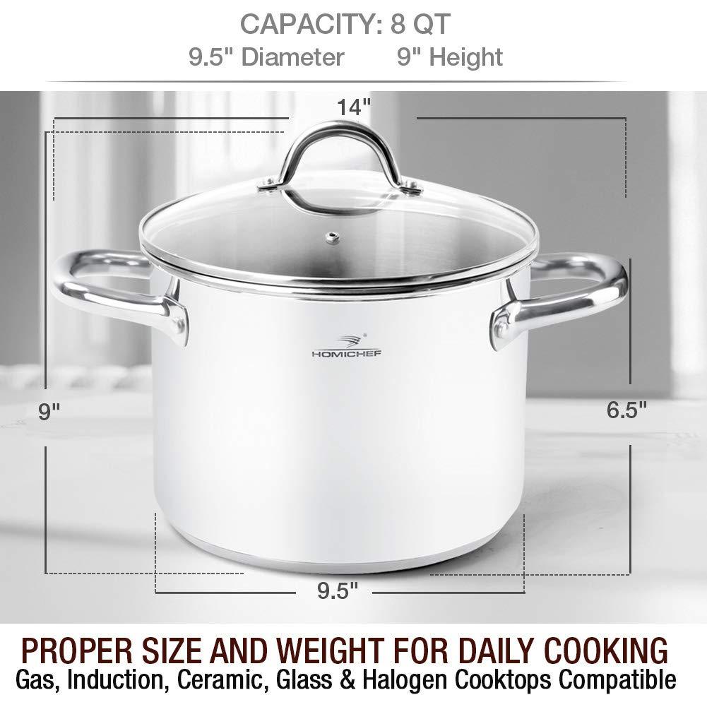 HOMICHEF Stock Pot 8 Quart with Lid Nickel Free Stainless Steel - Mirror Polished Stockpot 8 Quart with Lid - HEALTHY COOKWARE Stockpots 8 Quart - Soup Pot 8 Qt Cooking Pot Induction Pot With Lid - CookCave