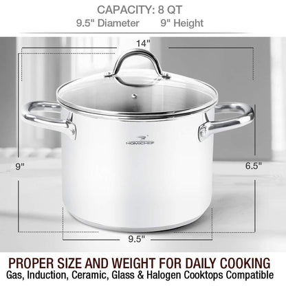 HOMICHEF Stock Pot 8 Quart with Lid Nickel Free Stainless Steel - Mirror Polished Stockpot 8 Quart with Lid - HEALTHY COOKWARE Stockpots 8 Quart - Soup Pot 8 Qt Cooking Pot Induction Pot With Lid - CookCave