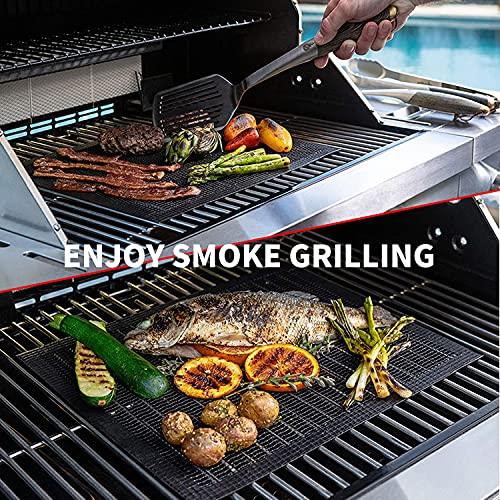 Grill Mesh Mat Set of 3 - Heavy Duty BBQ Non-stick Cooking Sheet Liners Reusable Teflon Barbecue Grilling Net for Outdoor Smoker, Pellet, Gas, Charcoal Grills - 11.8x13.8 - CookCave