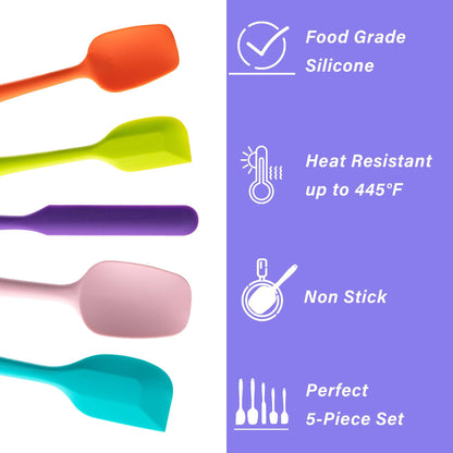 Silicone Spatula Set, 5 Piece Food Grade Rubber Spatulas for Baking, Cooking, and Mixing High Heat Resistant Non Stick Dishwasher Safe BPA-Free (Multicolor) - CookCave