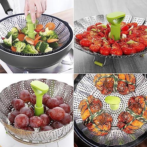 Stainless Steel Vegetable/Veggie Steamer Basket For Instant Cooking Pot With Handle And Legs, Foldable Food Container For Fish, Oyster, Crab, Seafood, Dumpling,Dishwasher Safe (9inches Steamer Basket) - CookCave