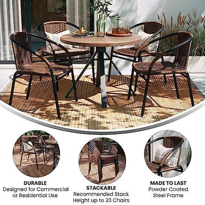 Flash Furniture Lila 4 Pack Medium Brown Rattan Indoor-Outdoor Restaurant Stack Chair | Versatile and Stylish Seating - CookCave