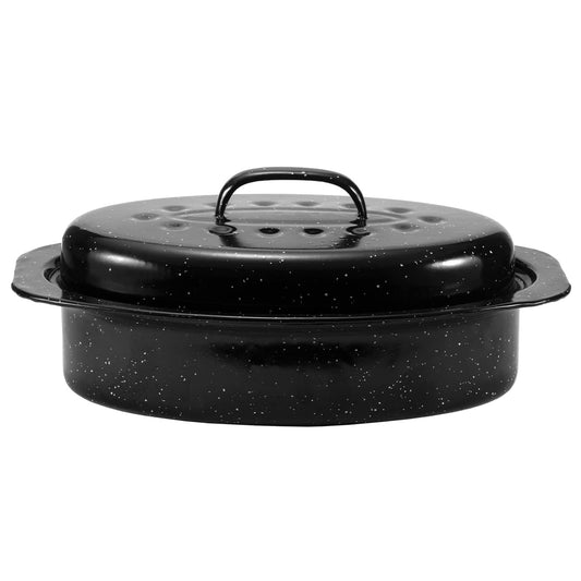 JY COOKMENT Granite Roaster Pan, Small 13” Enameled Roasting Pan with Domed Lid. Oval Turkey Roaster Pot, Broiler Pan Great for Small Chicken, Lamb. Dishwasher Safe Cookware Fit for 7Lb Bird - CookCave