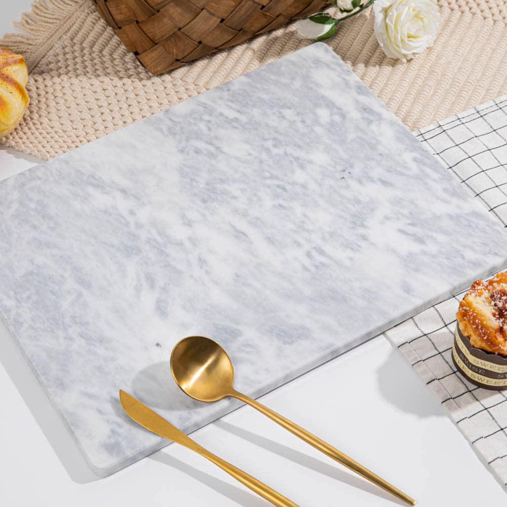 Soulscrafts Marble Pastry Board 16x12 inch Cutting Board Marble Serving Tray for Cheese Perfect for Keep the Dough Cool and Chocolate Tempering Easy to Clean Sleek Design, White & Gray - CookCave