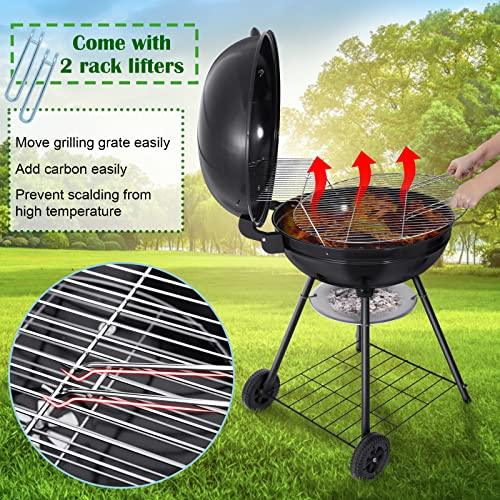 HaSteeL 22 Inch Charcoal Grill, 2 Layer Grilling Racks Heavy Duty Kettle Outdoor BBQ Grill, Large 355 Square Inches for Camping Backyard Picnic Patio Barbecue Cooking, Round Black Enamel Lid & Bowl - CookCave