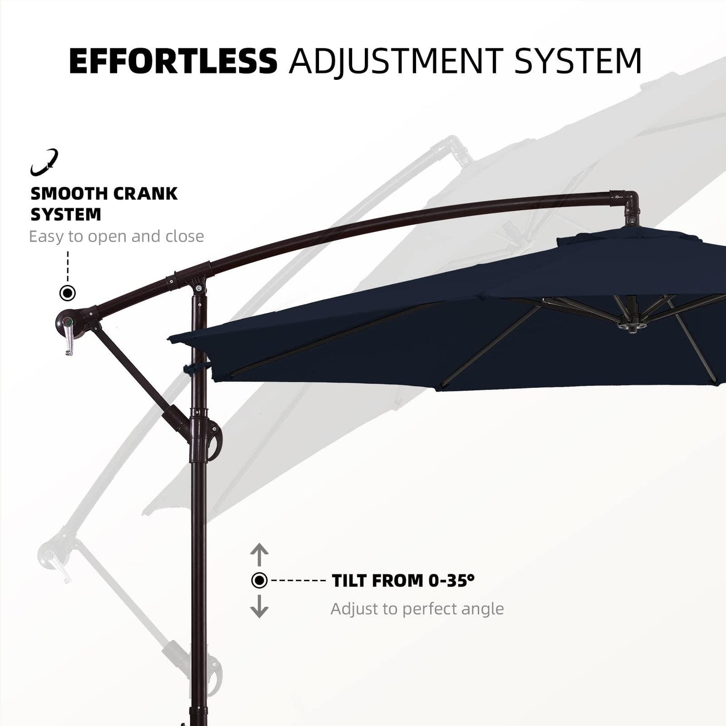 wikiwiki 10ft Patio Umbrellas Offset Outdoor Cantilever hanging Umbrellas w/Infinite Tilt, Fade Resistant Waterproof RECYCLED FABRIC Canopy & Cross Base, for Yard, Garden & Deck (Navy Blue) - CookCave