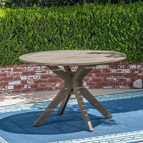 Christopher Knight Home Stanford Outdoor Round Acacia Wood Dining Table with X Base, Gray Finish - CookCave