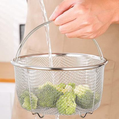 GREATLINK Mesh Steamer Basket, Stainless Steel Mesh Net Strainer Basket and Insert, Pressure Cookers and Pots,for Washing, Fry, Steam or Cook Fruits,Vegetables and Pastas (Free 2 Pcs silicone gloves) - CookCave