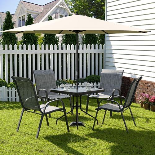 Amopatio Outdoor Dining Set for 5, Patio Table and Chairs Set, Textured Glass Tabletop, 4 Stackable Patio Chairs,Patio Furniture, Balcony, Porch, Lawn- Light Grey - CookCave