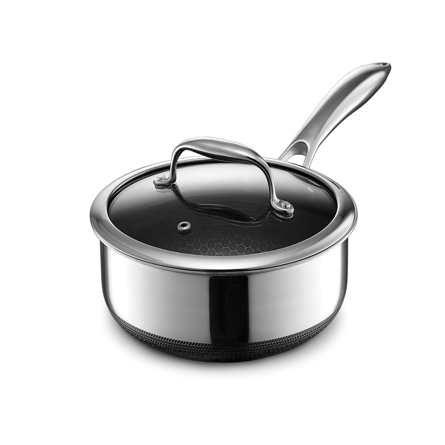 HexClad Hybrid Nonstick 1-Quart Saucepan with Tempered Glass Lid, Stay-Cool Handle, Dishwasher Safe, Induction Ready, Compatible with All Cooktops - CookCave
