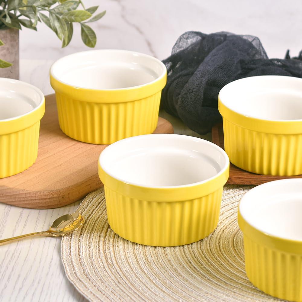 homEdge Porcelain Ramekins Set, 240 ml / 8 Fl Ounces Ice Cream Bowl, Creme Brûlée Ramekins Soufflé Cup for Baking, Set of 6 Yellow - CookCave