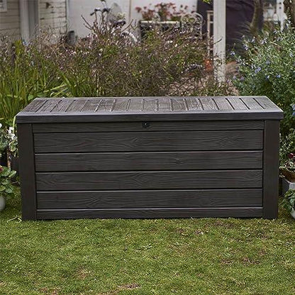 Keter Westwood 150 Gallon Plastic Backyard Outdoor Storage Deck Box for Patio Decor, Furniture Cushions, Garden Tools, & Pool Accessories, Espresso - CookCave