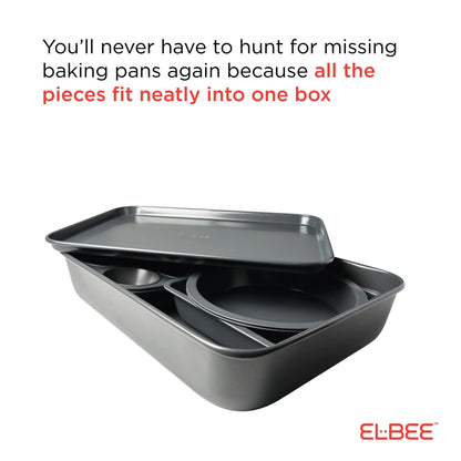 Elbee Home 8-Piece Nonstick Aluminized Steel, Space Saving Baking Set , With Deep Roasting Pan, Cookie Sheet, Cake Pans, Muffin Pans and Baking Pan PFOA & PFOS Free - CookCave