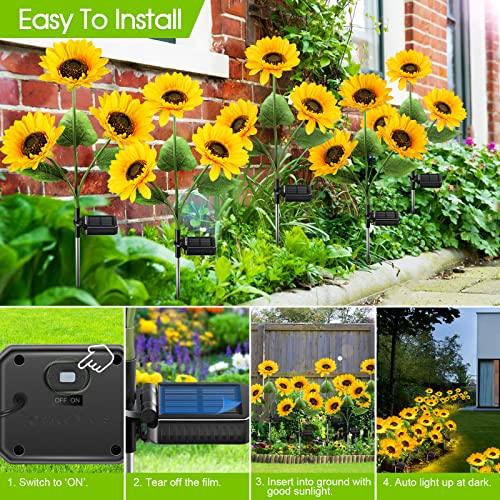 KOOPER Solar Lights Outdoor Garden Decor - Upgraded 3 Pack Solar Garden Lights with 9 Sunflower Lights, Waterproof Solar Outdoor Lights Auto ON/Off Solar Decorative Lights for Garden, Backyard - CookCave