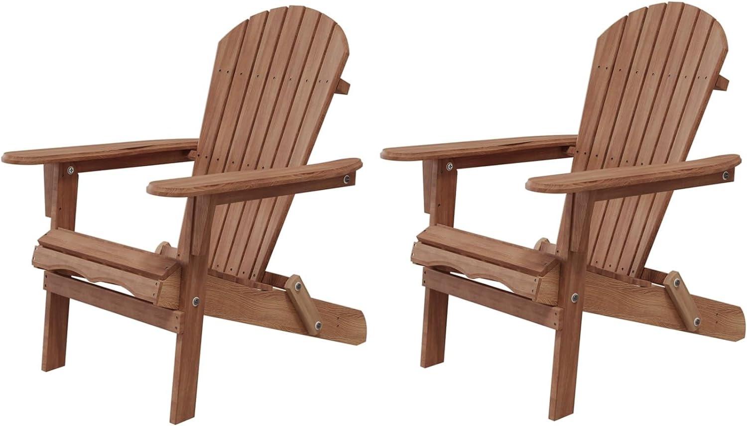 Smart FENDEE Folding Adirondack Chairs Set of 2, All-Weather Cedar Wooden Adirondack Firepit Chairs, Outdoor Leisure Furniture for Relaxing, Suitable for Yard, Patio, Balcony, Poolside, Coffee Brown - CookCave