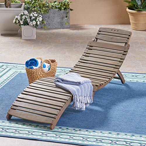 Christopher Knight Home Tycie Outdoor Acacia Wood Foldable Chaise Lounge, Gray Finish - CookCave