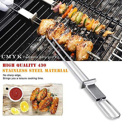 Barbecue Skewers, CMYK 6-Pack 13" Stainless Steel Grilling Skewers with Slider, Reusable Metal BBQ Shish Kabob Skewers Sticks - CookCave