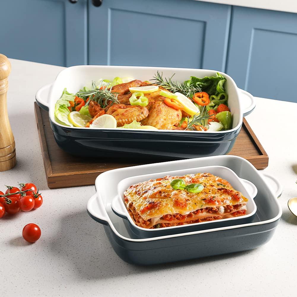 Sweejar Casserole Dish for Oven, Ceramic Non-Stick Roasting Baking Dish Sets of 3, Rectangular Lasagna Pan Deep for Cooking, Cake Dinner, Banquet, 13 x 9.4 Inch Bakeware with Handles (Navy) - CookCave